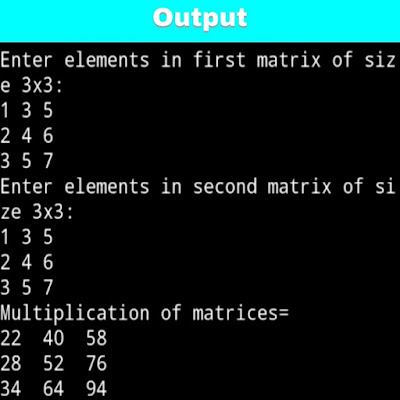 C program to print multiplication of two matrices using array
