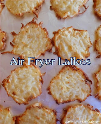 Air Fryer Latkes for any day! This quick, easy, lower fat version makes latkes not just a once a year treat any more. | recipe developed by www.BakingInATornado.com | #recipe #dinner