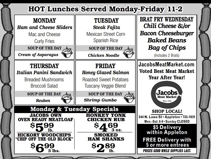 HOT Lunch Menu 9/209/242021 Jacobs Meat Market