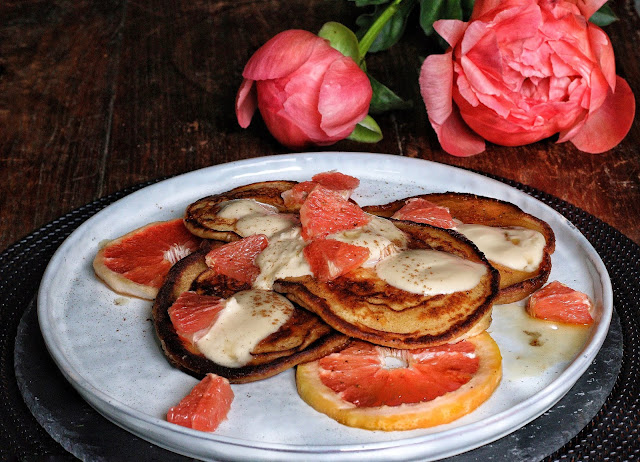 Grapefruit Mascarpone Pancakes with Maple Creme Fraîche