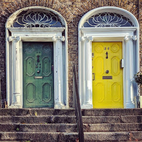 Green and yellow Dublin doors on Pembroke Road