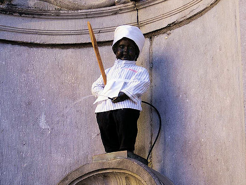 Manneken Pis is dressed as a chocolatier today. Photo: Paul Wittal.