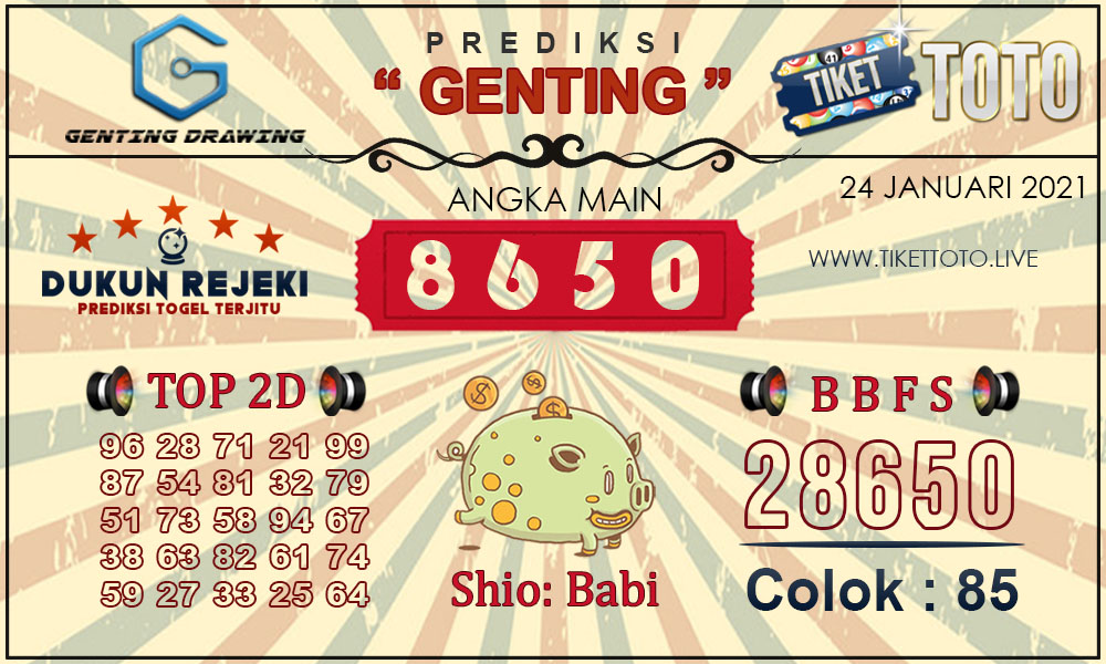 Prediksi Togel GENTING DRAWING TIKETTOTO 24 JANUARI 2021