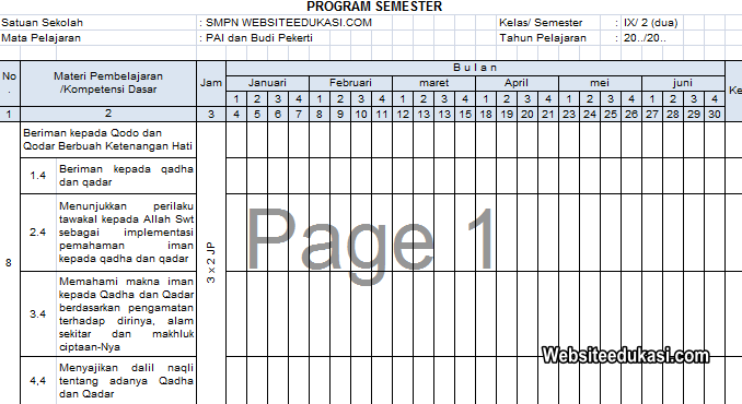 Contoh Prota Promes Sd Mi Kurikulum 2013 Revisi 2017 Berkas Edukasi