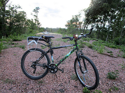 Mountain bike at end of trail