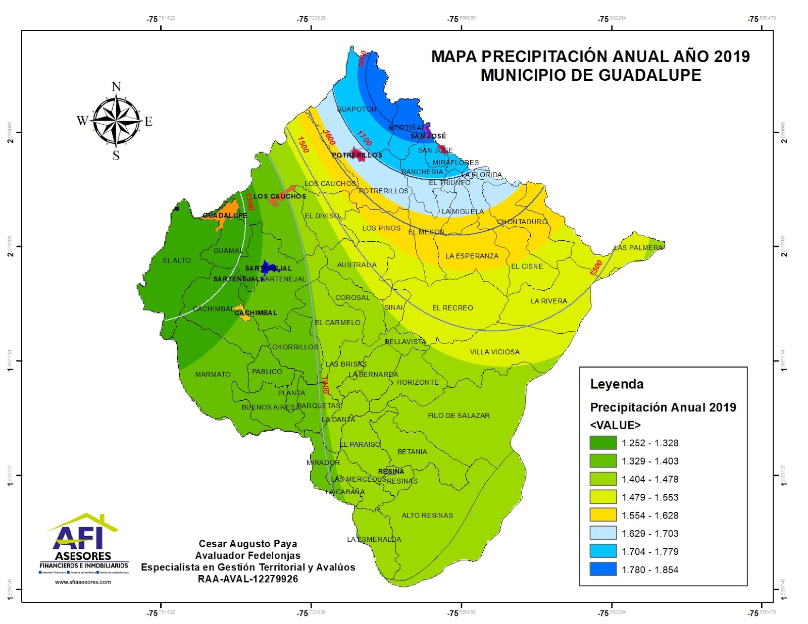 MAPA PRECIPITACIÓN EN EL MUNICIPIO DE GUADALUPE AÑO 2019 Huila Sig