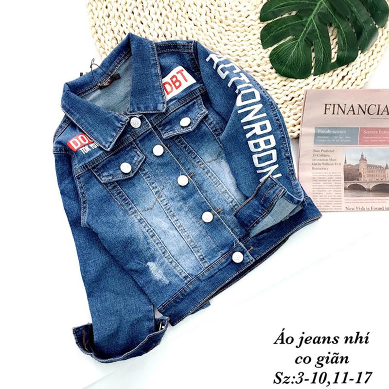 Áo Khoác Trẻ Em Denim Tay Dài Viền Chữ – LNA 159725