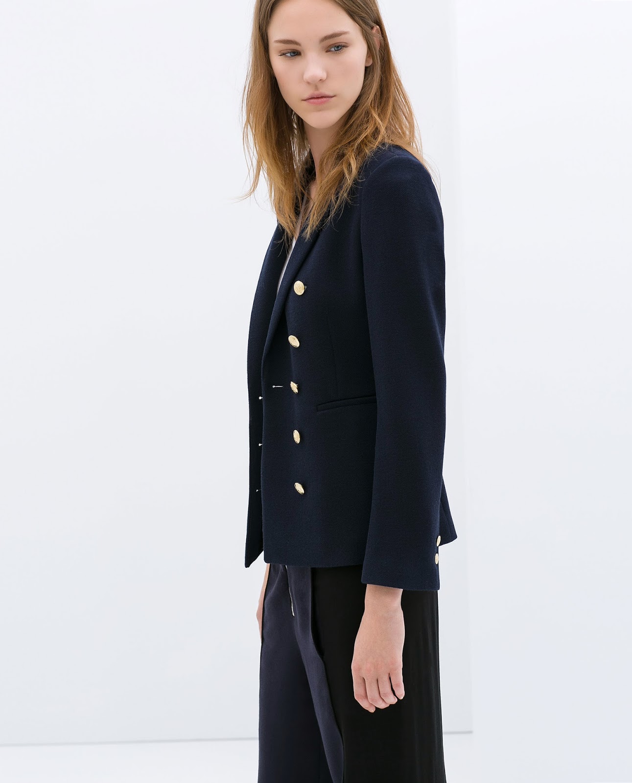ZARA SOLD OUT. NAVY DOUBLE BREASTED JACKET BLAZER GOLD BUTTONS ...