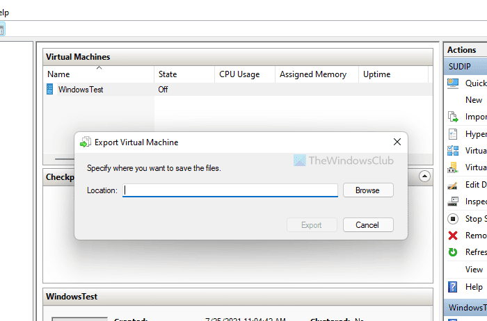 วิธีการส่งออกเครื่องเสมือนจาก Hyper-V