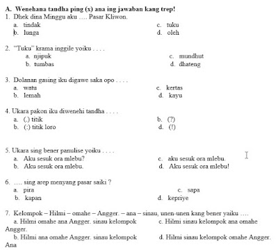 Soal Pat Ukk Kelas 3 Bahasa Jawa Sd Mi Tahun 2020 File Pembelajaran Kurikulum2013