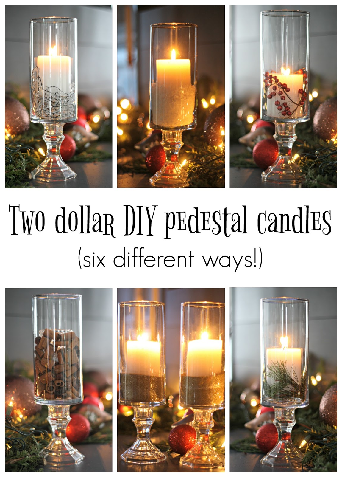 Beautiful DIY pedestal candles (using dollar store items!) from Thrifty