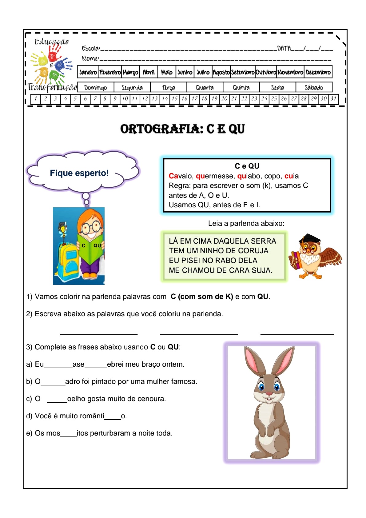 Atividades Para Educadores Ortografia Palavras Com C E Qu - Vrogue