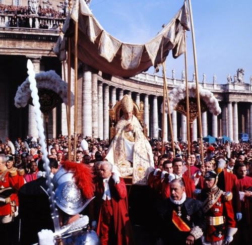 Pope John XXIII rides in the procession to St. Peter's Basilica at start of the Second Vatican Ecumenical Council, 1962. 