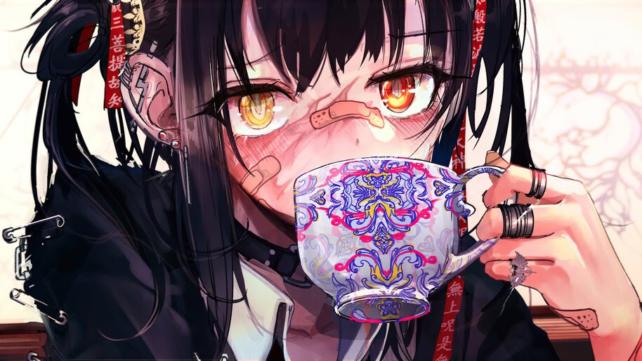 Anime, Girl, Drinking, Coffee, 4K, #6.2614 Wallpaper