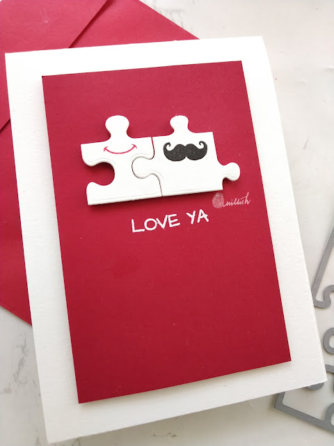 Your next stamp Puzzle die, MFT puzzle die ideas, DIY Box, DIY puzzle game, Craft for kids, Your next stamp guest designer, quillish, Aniiversary card with puzzle die, Mr and Mrs card, Valentine's day love card, love puzzle die card