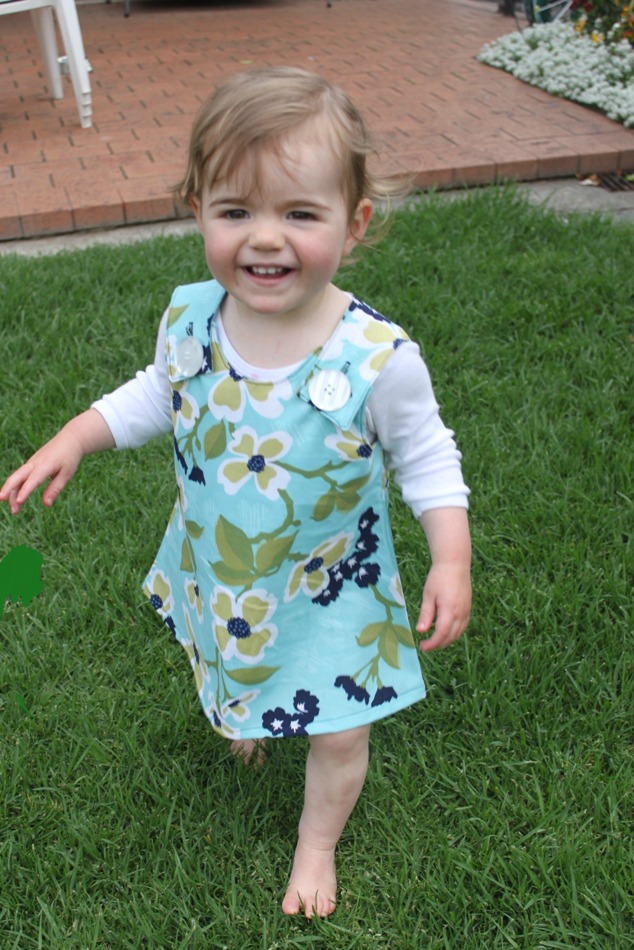 Lucy in her new Blue Pinafore - Sew Delicious