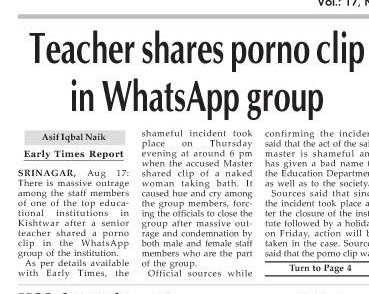 Asif Iqbal Naik: Teacher shares porno clip in Whatsapp group ...