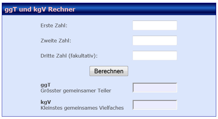 Mathematik und Physik für die Realschule: kgV - und ggT - Rechner