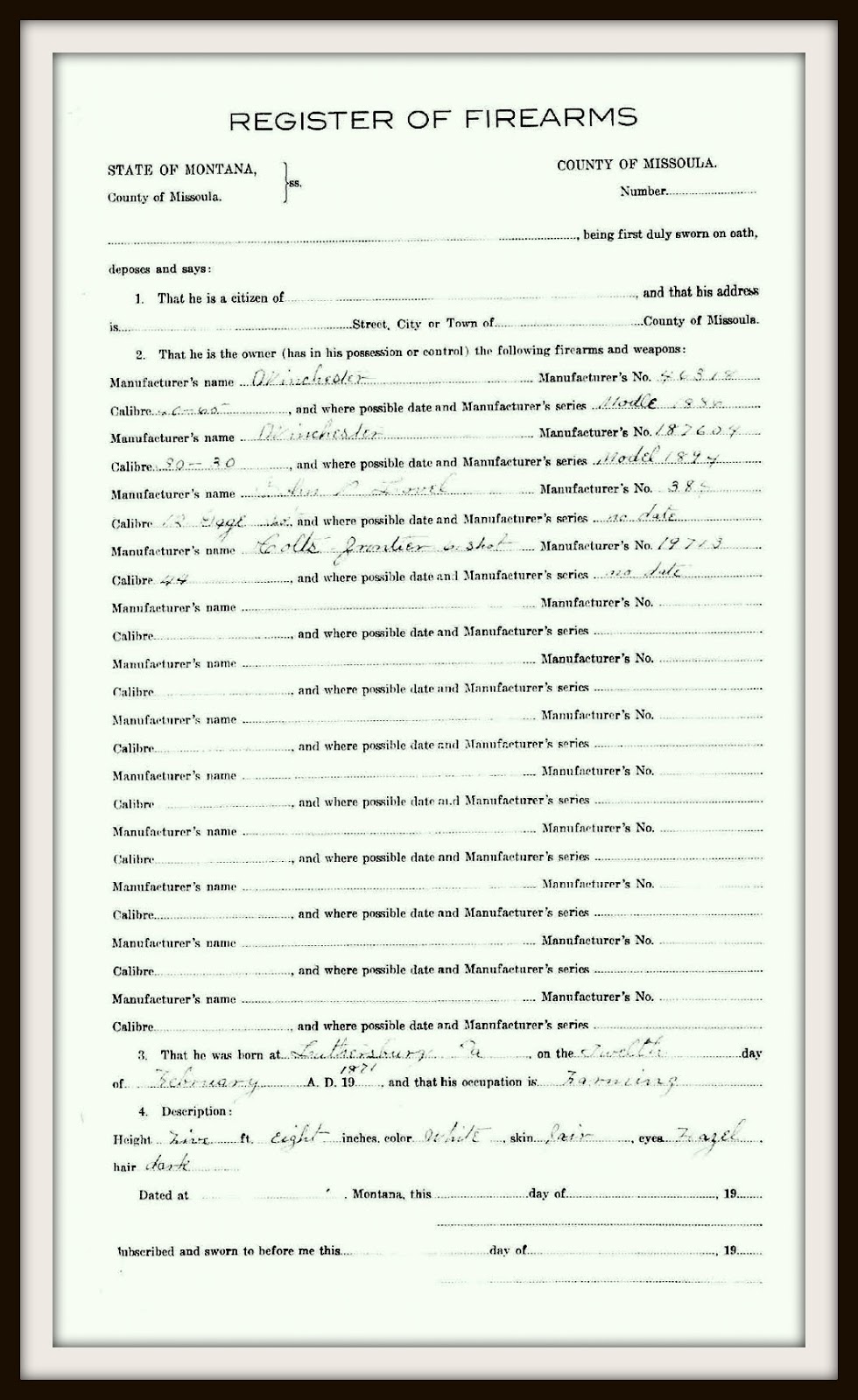 Granite County History Gun Registration in Montana during WWI
