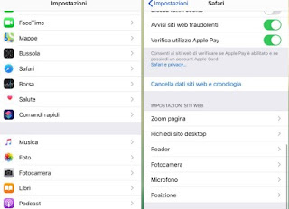 Cancella dati e cronologia Cronologia Safari