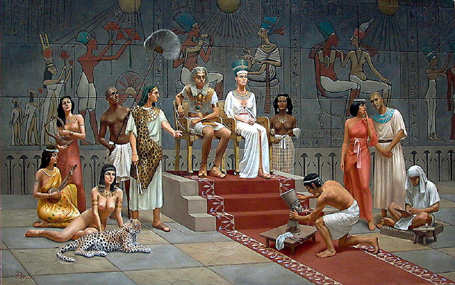Фараон Эхнатон с женой Нефертити и их окружение. Реконструкция