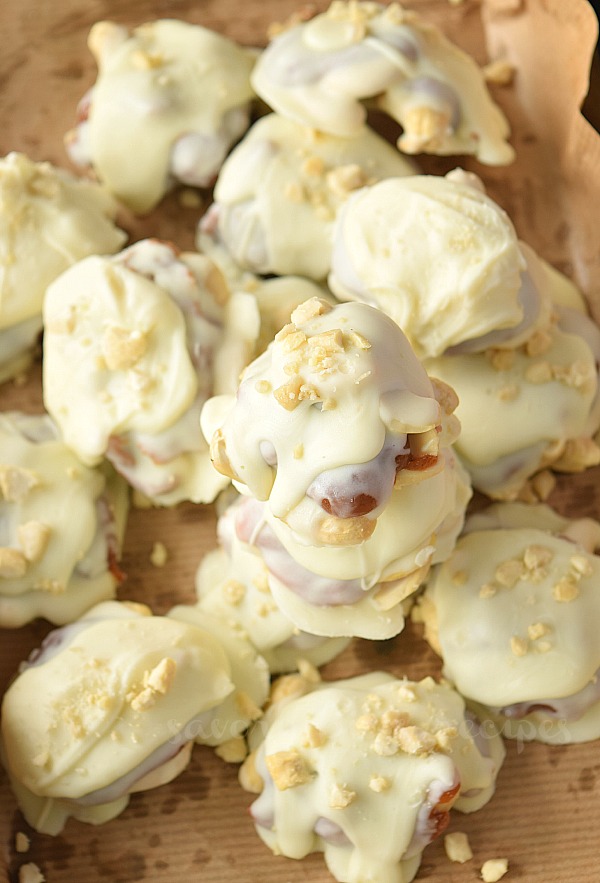 delicious caramel cashew clusters arranged in a tray