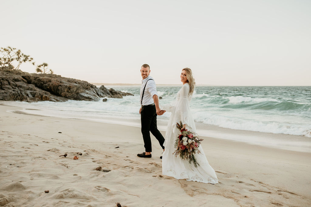danielle webster photography vow renewal cabarita nsw florals wedding gown bride and groom bridal hairstyle boho spell bride