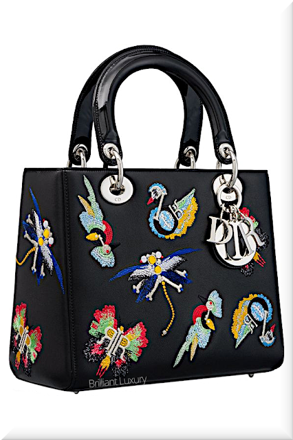♦Dior Lady Dior black animal embroidered lambskin top handle bag with silver Dior charms #dior #bags #ladydior #brilliantluxury
