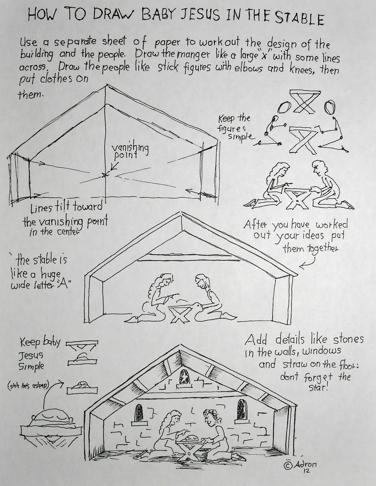 How To Draw Worksheets For The Young Artist How To Draw Baby Jesus In