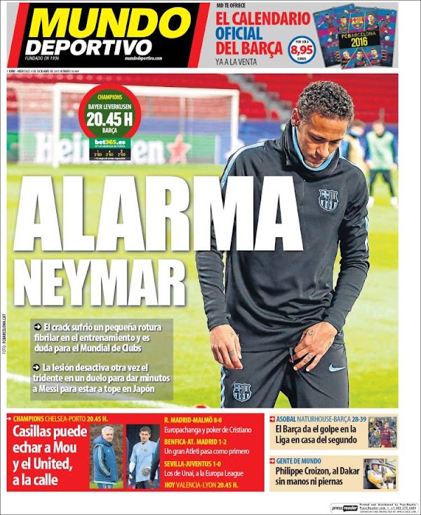 FC Barcelona, Mundo Deportivo: "Alarma Neymar"