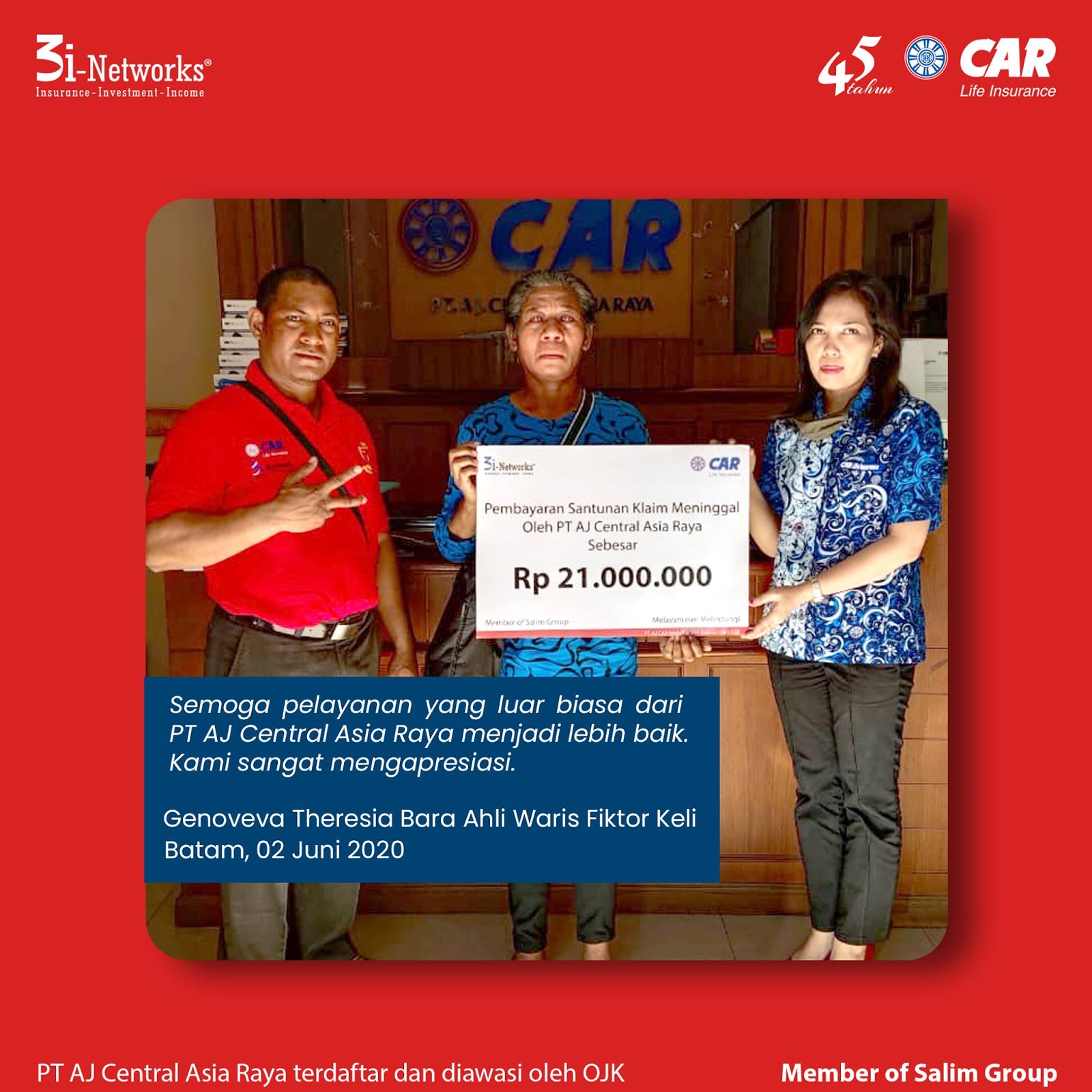 Sebagian bukti Klaim Asuransi CAR periode juni 2020