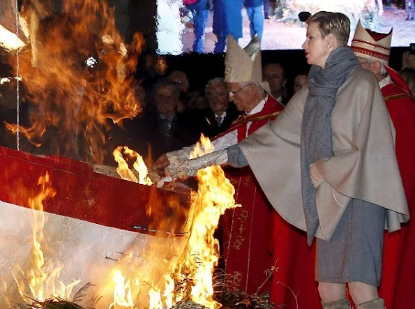 Princess Charlene of Monaco and Prince Albert II of Monaco attend the Sainte-Devote ceremony