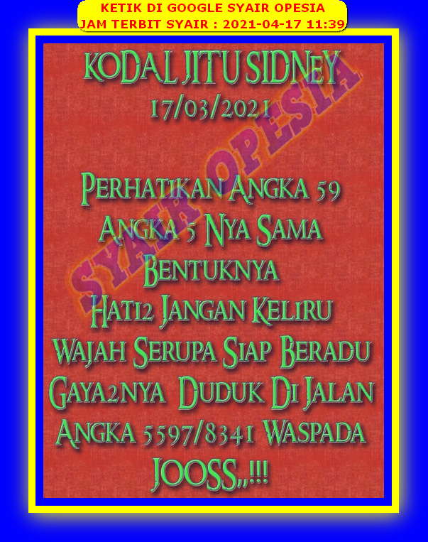 Syair Sdy Hari Ini Sabtu 17 April 2021 Opesia Official