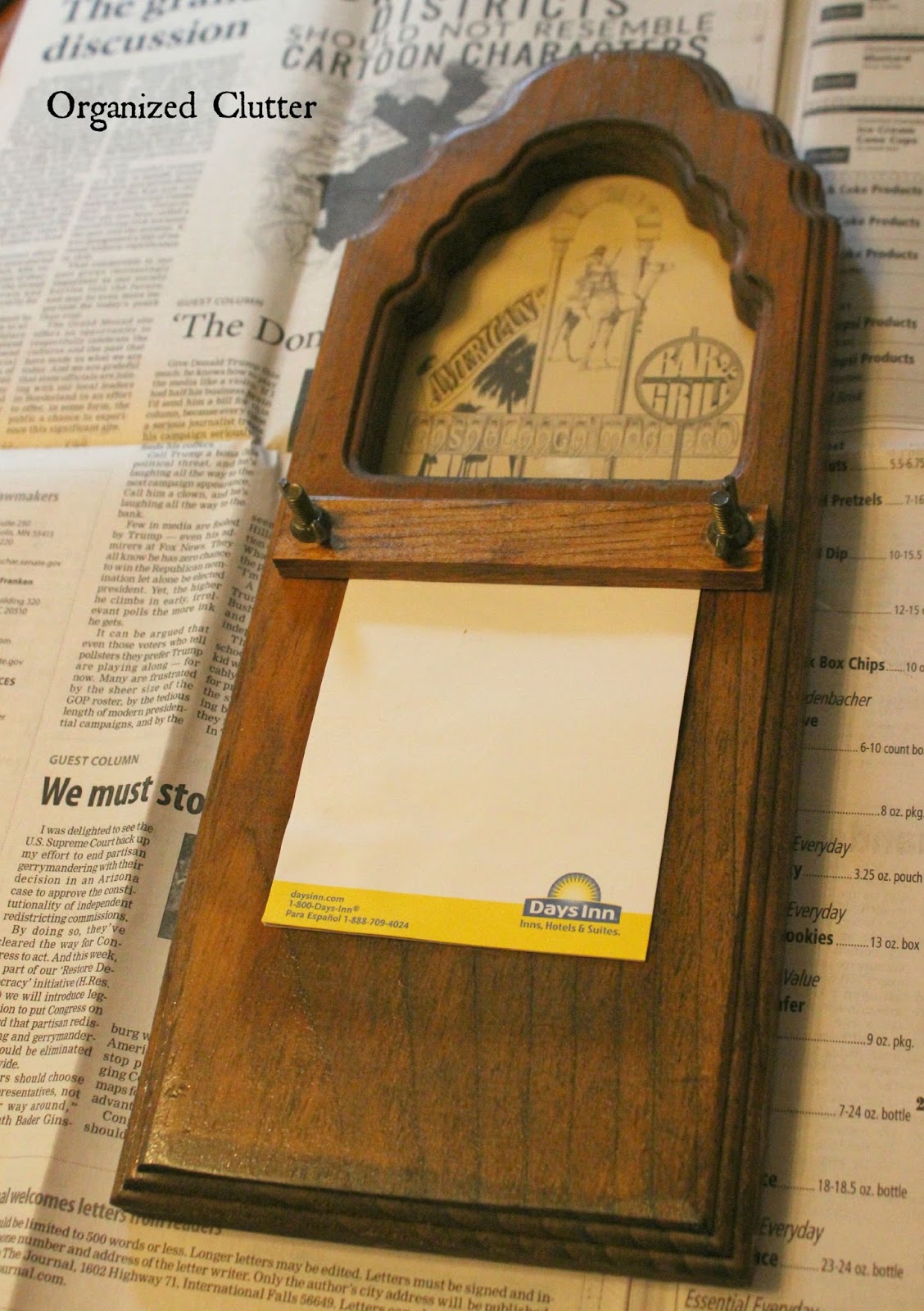 Thrift Shop Wooden Notepad Holder Repurpose Organized Clutter