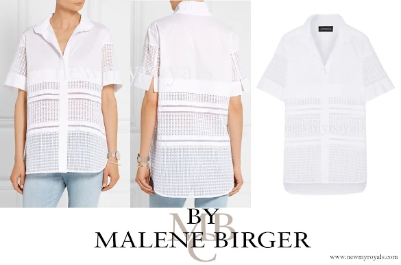 Crown Princess Victoria wore BY MALENE BIRGER Elaido paneled cotton-blend and embroidered organza shirt