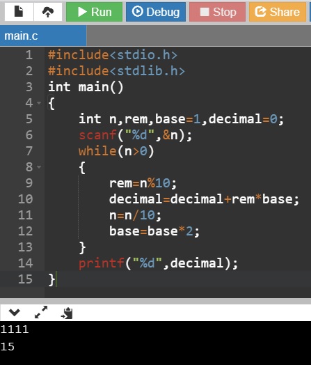 Binary to decimal in c