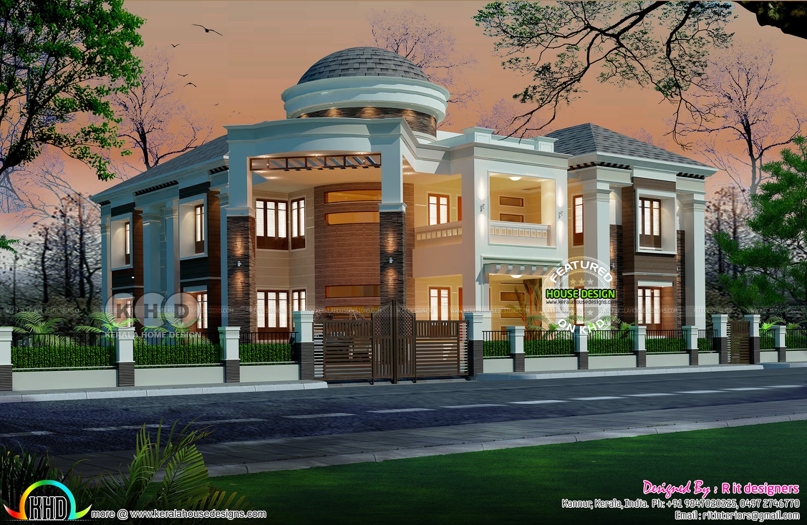 Grand Semi Colonial Style Dome Home Design Kerala Home Design And