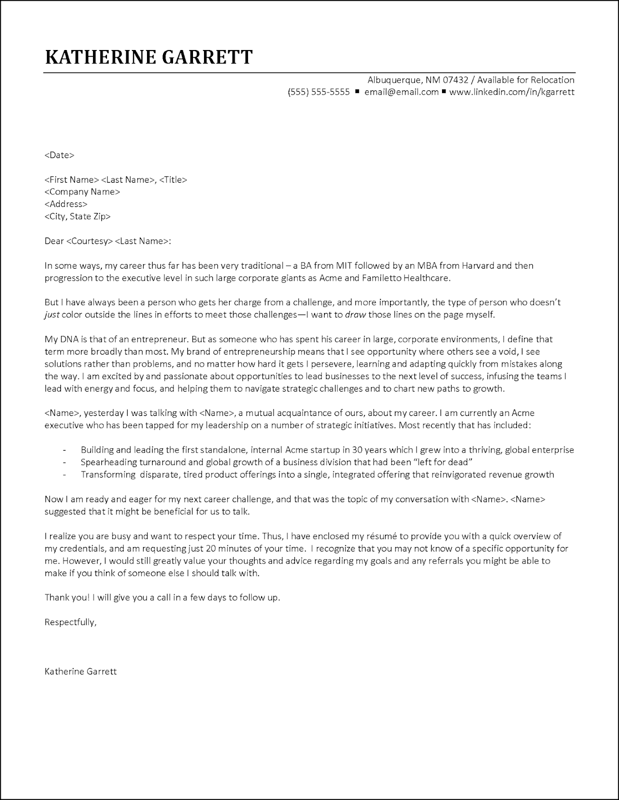 Executive Cover Letter Template Resume Letter