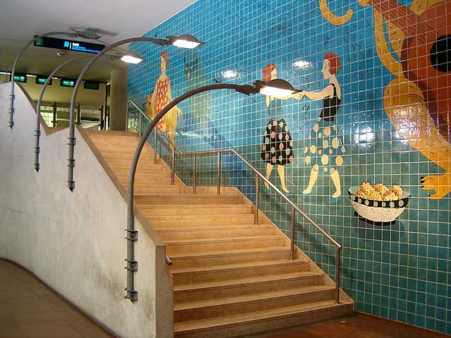 The interior of the station is bright and colorful.