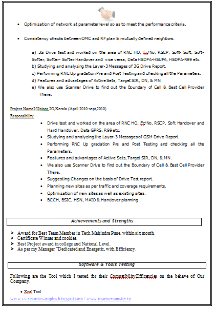 sample experience resume format