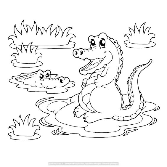 Tranh tô màu hai bạn cá sấu vui vẻ