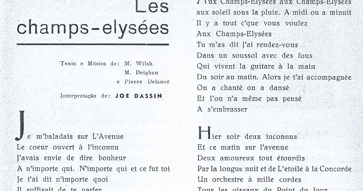 Paroles De Joe Dassin Les Champs Elysées notaspassadas.blogspot.com