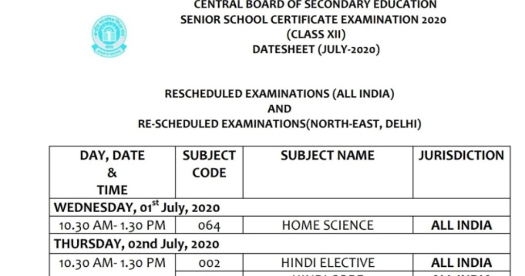 CBSE Board Class 10, 12 Exam Date Sheet 2020 Revised Schedule Library