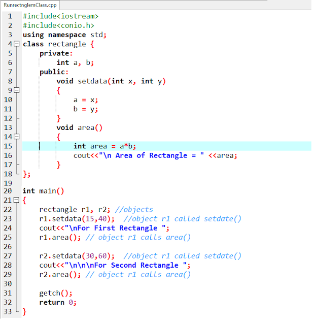 C++ Program to Calculate Area of Rectangle using Objects and Classes ...