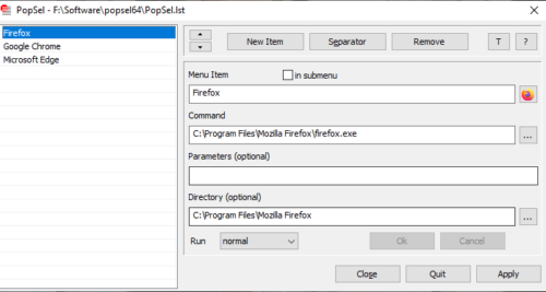 PopSel Windows 4용 팝업 메뉴 실행기 소프트웨어