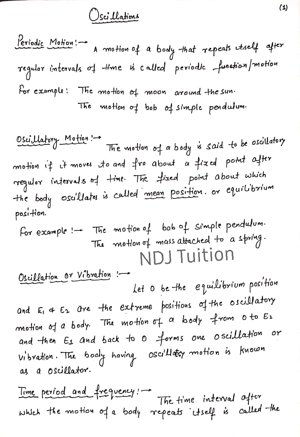Oscillation Handwritten Notes for 11th Class Physics