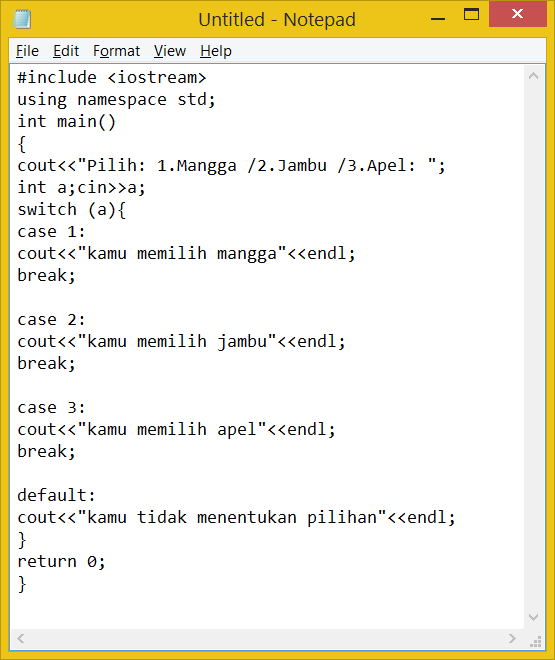 Inilah Instruksi Switch (Case) Pada C++ - Niguru Indonesia