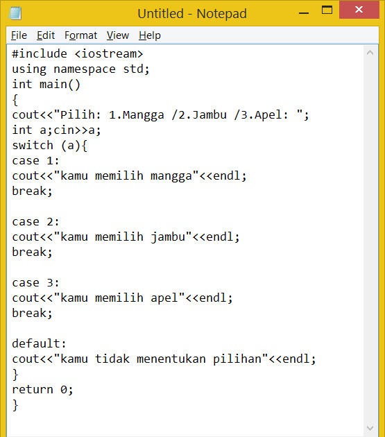 Inilah Instruksi Switch (Case) Pada C++ - Niguru Indonesia