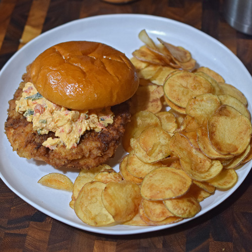 Fried Chicken and Pimento Cheese Sandwich inspired by Abridged Beer Company