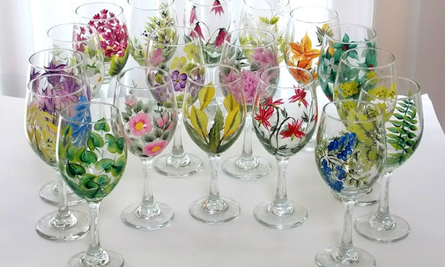 Gift for her - Spring Table Decor- Floral Wine Glass